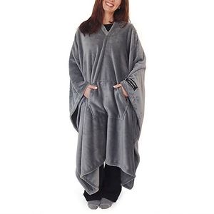 Throwbee By Kona Benellie Gray Pocket Fleece Soft Blanket Throw Poncho 55 X 80”